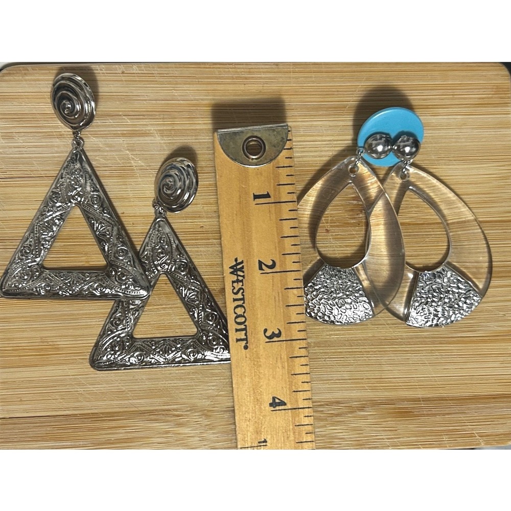 Unbranded Statement Earring Bundle Women OS Silver Clear Geometric Vintage Style - Picture 4 of 4